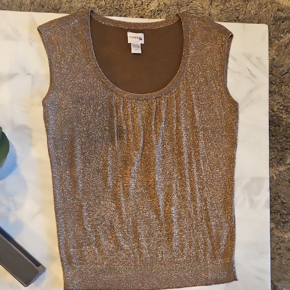 Chico's Shimmery Bronze Cap-Sleeve Knit Tank